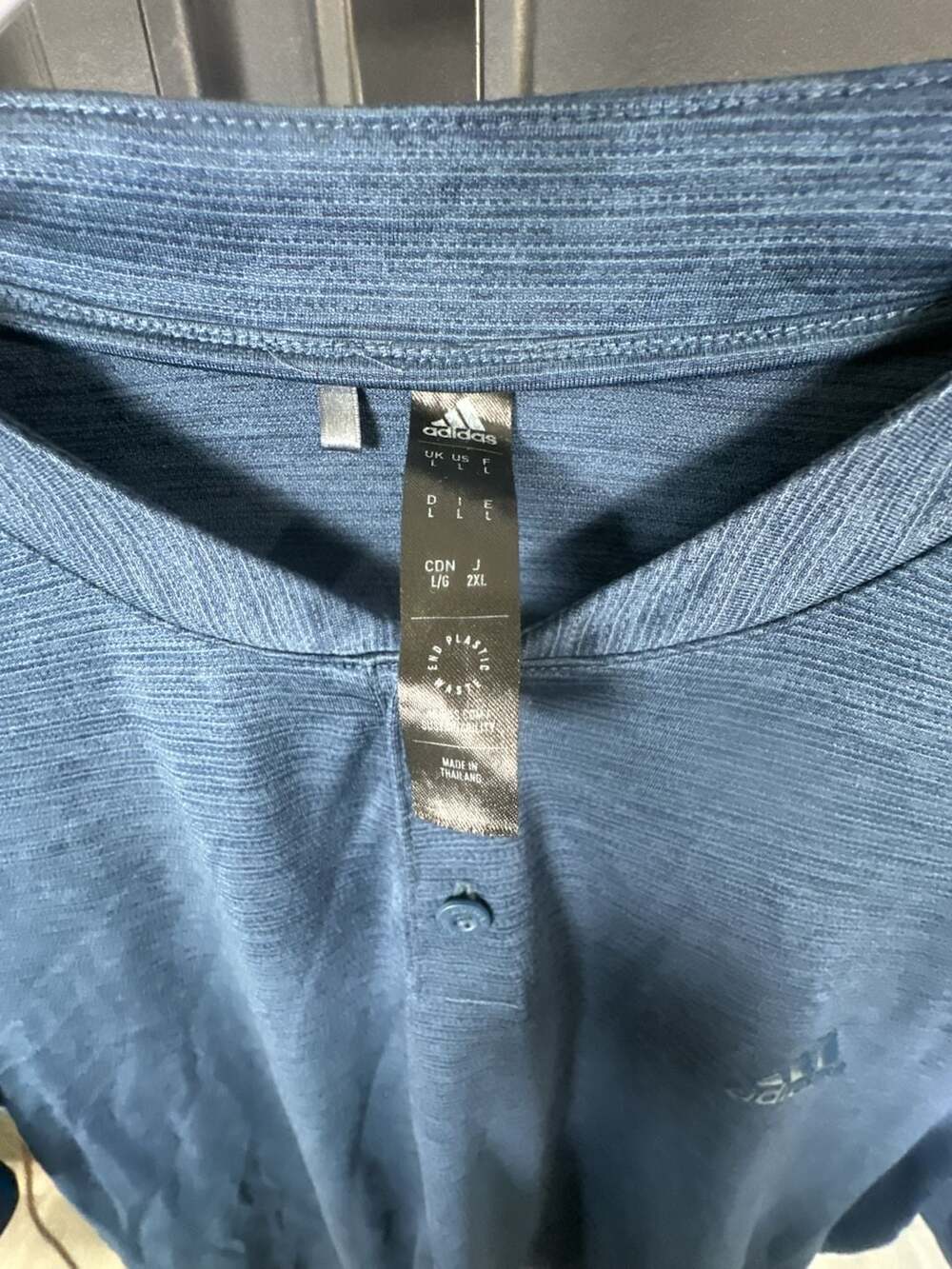 Adidas Men's Blue Heathered Performance Henley Shirt Size Large #505 - Picture 4 of 4